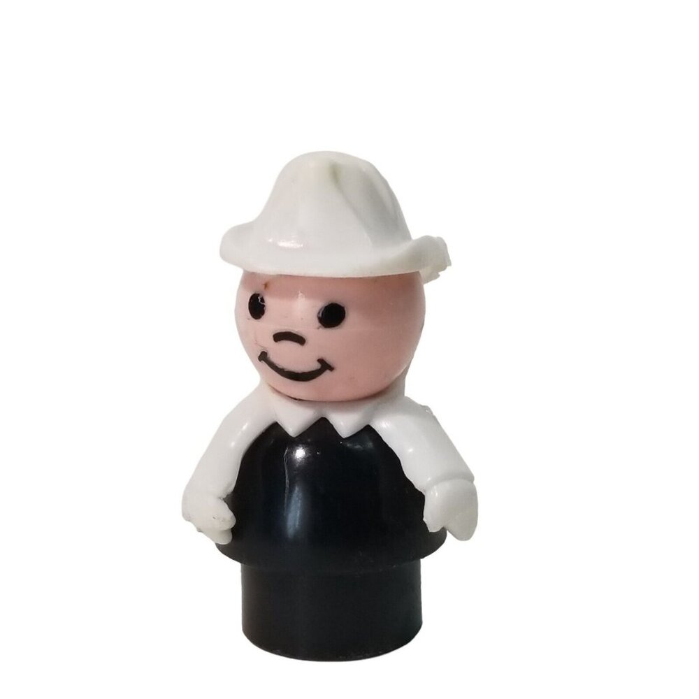 Vintage Fisher Price Little People FIREMAN Figure Man Black White Firefighter